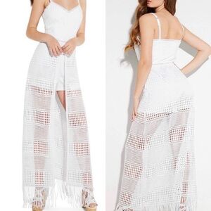 Guess Emely Crochet Romper Maxi Dress with Fringe